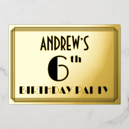 6e verjaardag van de geboorte: Art Deco Kijk "6" + Folie Uitnodiging