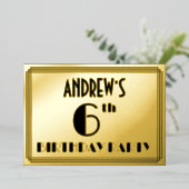 6e verjaardag van de geboorte: Art Deco Kijk "6" + Folie Uitnodiging (Staand Voorkant)