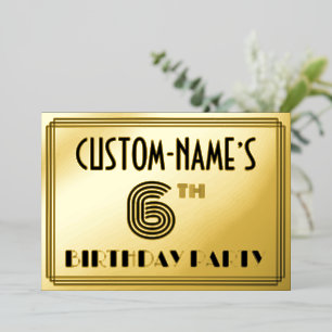 6e verjaardag van de geboorte — Art Deco Style "6" Folie Uitnodiging