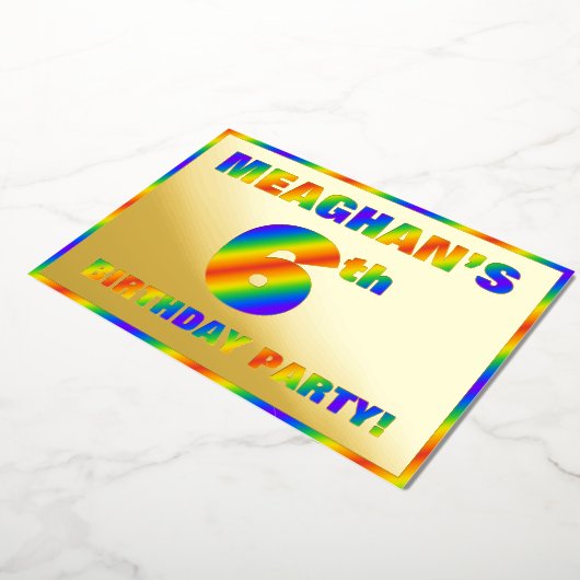 6e verjaardag van de geboorte — Fun, regenboogspec Folie Uitnodiging (Gedraaid)