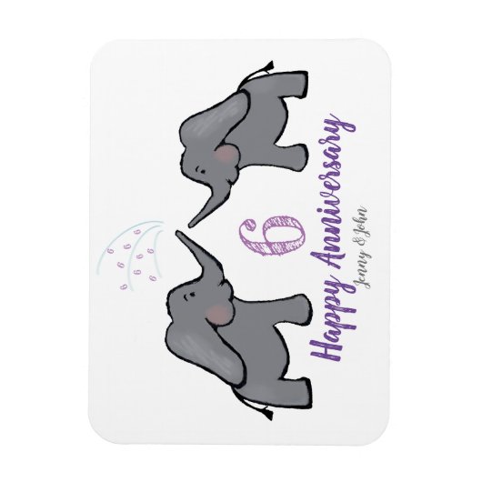 6e verjaardag van de ijzerbruiloft schattige olifa magneet (Verticaal)