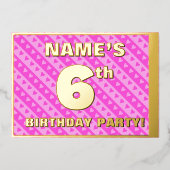 6e verjaardag van de opstand - vuurroze harten en  folie uitnodiging (Voorkant)