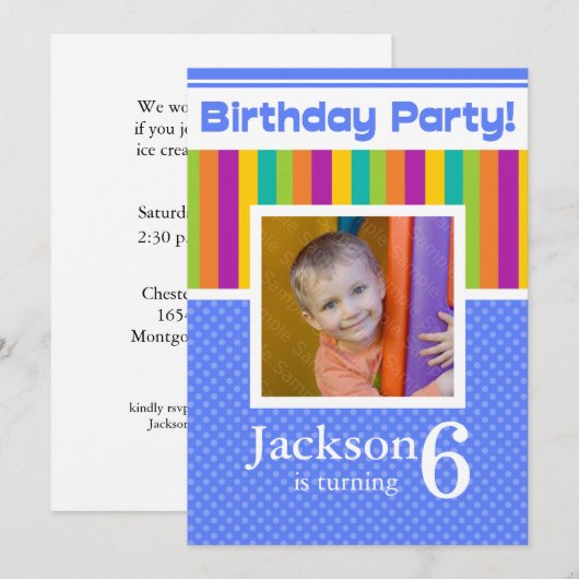 6e verjaardag van de uitnodigingen van de Partij v (Voorkant / Achterkant)