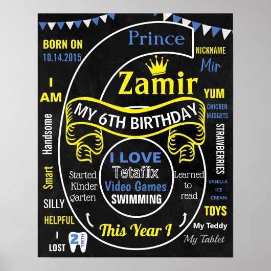 6e verjaardag van het bord van het krijt poster (Voorkant)