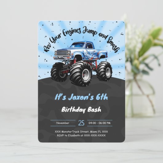 6e verjaardag van het Monster Truck Kaart (Staand voorkant)