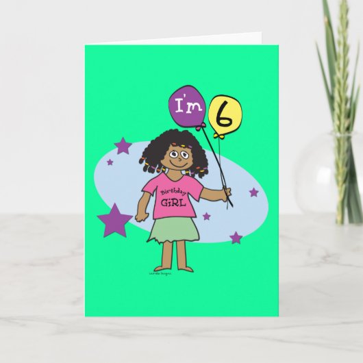 6e verjaardag van meisjes kaart (Voorkant)