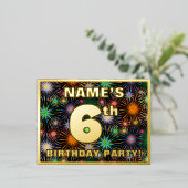 6e verjaardag: Vet, kleurrijk vuurwerk Folie Uitnodiging Briefkaart (Staand Voorkant)