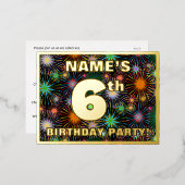 6e verjaardag: Vet, kleurrijk vuurwerk Folie Uitnodiging Briefkaart (Voorkant / Achterkant)