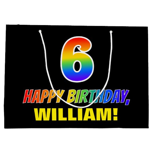 6e verjaardag: Vet, Vun, eenvoudig, regenboog 6 Groot Cadeauzakje (Achterkant)