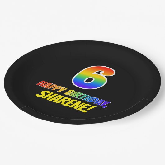 6e verjaardag: Vet, Vun, eenvoudig, regenboog 6 Papieren Bordje (Gekanteld)