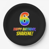 6e verjaardag: Vet, Vun, eenvoudig, regenboog 6 Papieren Bordje (Voorkant)