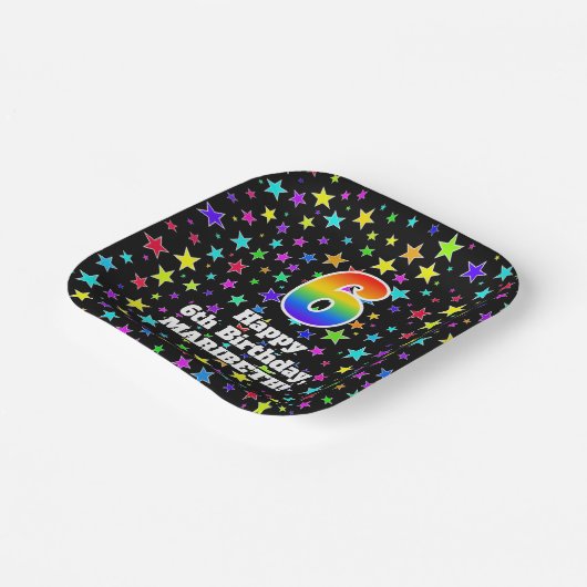 6e verjaardag: vlinderstaarten en regenboog "6" papieren bordje (Gebogen)