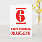 6e verjaardag: Vun, rode rubber stempel geïnspiree Kaart (Gele Bloem)