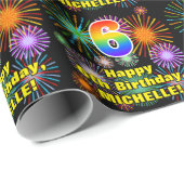 6e verjaardag: vuurwerk, regenboogblik # "6" cadeaupapier (Rol Hoek)