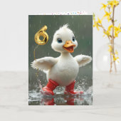 6e verjaardag White Duckling in een regenplas Kaart (Gele Bloem)