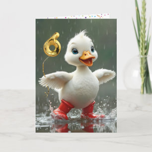 6e verjaardag White Duckling in een regenplas Kaart