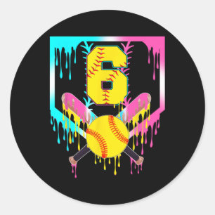 6e verjaardag Zachte Thuisplaat Drip Ijs 6 Jaar O Ronde Sticker