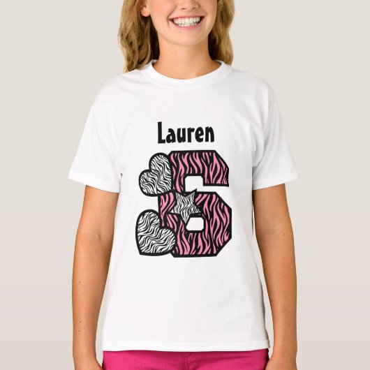 6e verjaardag Zebra Star Hearts 5 jaar V03E T-shirt (Voorkant)