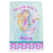 6e verjaardag zeemeermin en zeepaardkunst op maat medium cadeauzakje (Voorkant)