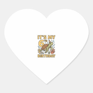 6e verjaardag Zeeschildpad Vintage graveerontwerp  Hart Sticker