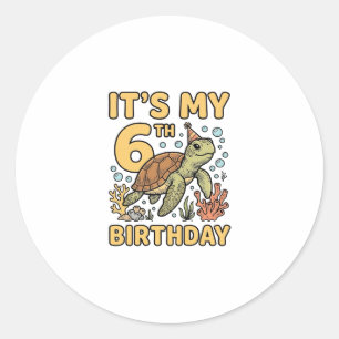 6e verjaardag Zeeschildpad Vintage Gravure Ontwerp Ronde Sticker