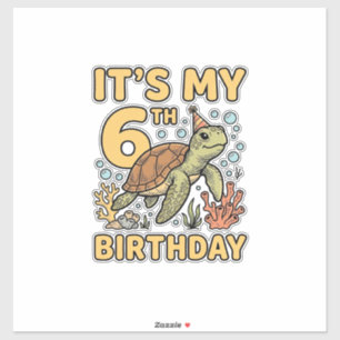 6e verjaardag Zeeschildpad Vintage Gravure Ontwerp Sticker