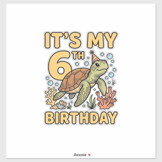 6e verjaardag Zeeschildpad Vintage Gravure Ontwerp Sticker (Vel)