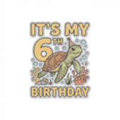 6e verjaardag Zeeschildpad Vintage Gravure Ontwerp Sticker (Voorkant)