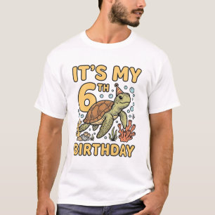 6e verjaardag Zeeschildpad Vintage Gravure Ontwerp T-shirt