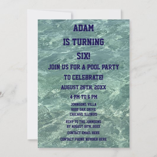 6e Verjaardag Zesde Zwembadfeest Strandwater Art 2 Kaart (Voorkant)