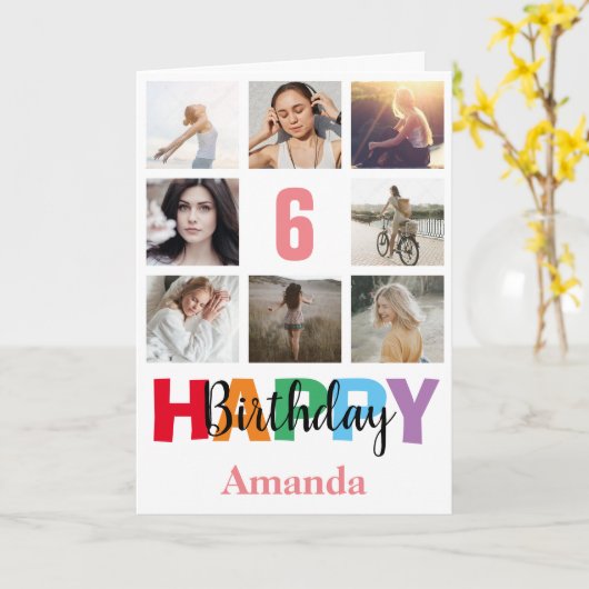 6e verjaardagscollage met foto's moderne roze kaart (Gele Bloem)