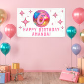 6e Verjaardagsfeest Gouden Roze Glitter Discobal Spandoek