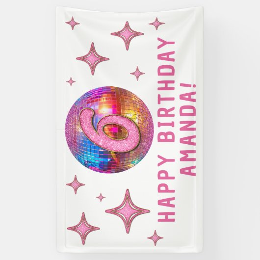 6e Verjaardagsfeest Gouden Roze Glitter Discobal Spandoek (Verticaal)
