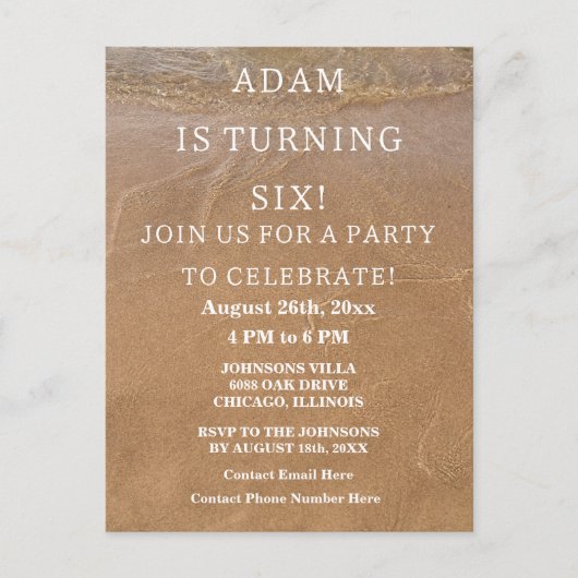 6e verjaardagsfeest Sandy Beach Ocean Custom Age Briefkaart (Voorkant)