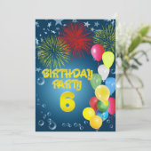 6e verjaardagsfeest Uitnodiging met ballonnen (Staand voorkant)