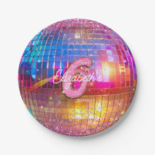 6e Verjaardagsfeestje Goud Roze Glitter Disco Bal Papieren Bordje