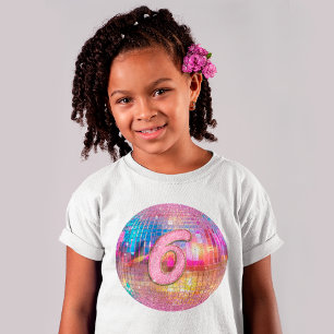 6e Verjaardagsfeestje Goud Roze Glitter Disco Bal T-shirt
