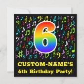 6e verjaardagsfeestje: Leuke muzieksymbolen, Rainb Kaart (Voorkant)