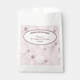 6e verjaardagsfeestje met sneeuwvlokthema Roze  Bedankzakje