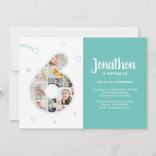 6e verjaardagsfeestje nummer 6 aangepaste fotocoll kaart (Voorkant)