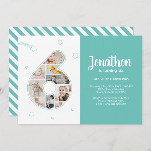 6e verjaardagsfeestje nummer 6 aangepaste fotocoll kaart (Voorkant / Achterkant)