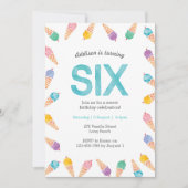 6e verjaardagsfeestje | Rainbow Ice cream uitnodig Kaart (Voorkant)