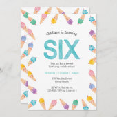 6e verjaardagsfeestje | Rainbow Ice cream uitnodig Kaart (Voorkant / Achterkant)