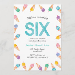 6e verjaardagsfeestje | Rainbow Ice cream uitnodig Kaart