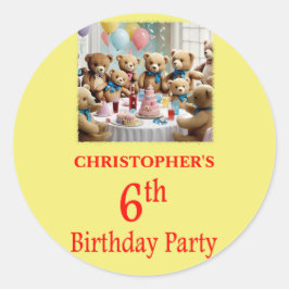 6e verjaardagsfeestje Teddy Bears Party Ronde Sticker