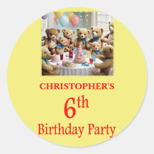 6e verjaardagsfeestje Teddy Bears Party Ronde Sticker