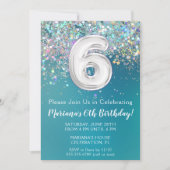 6e verjaardagsuitnodiging Blauwgroen zilveren glit Kaart (Voorkant)