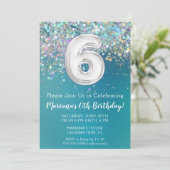 6e verjaardagsuitnodiging Blauwgroen zilveren glit Kaart (Staand voorkant)