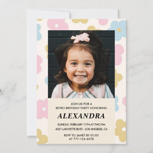 6e verjaardagsuitnodiging Retro Groovy Flowers Sch Kaart (Voorkant)