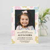 6e verjaardagsuitnodiging Retro Groovy Flowers Sch Kaart (Staand voorkant)